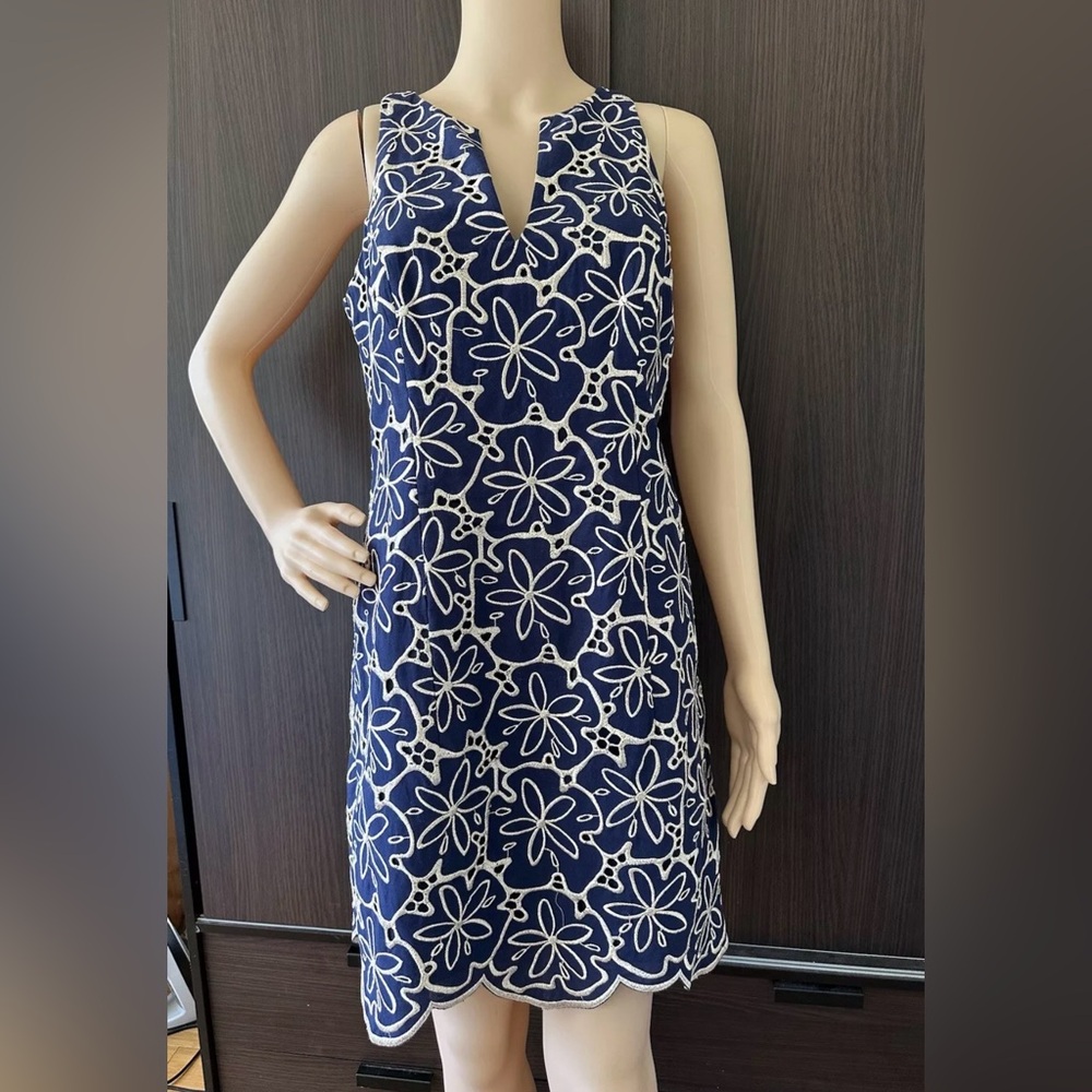 Lilly Pulitzer augusta floral shimmer shift sleeveless dress size 6 navy